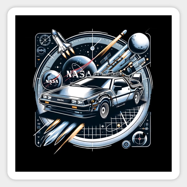 Back to Nasa Delorean Sticker by HorseDriftKNS